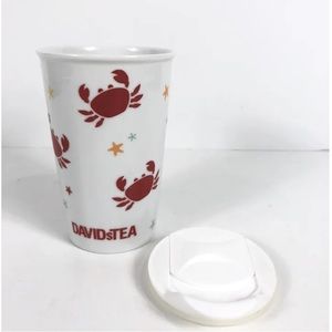DAVID’S TEA 10 Oz Porcelain Travel Mug with Cover Crab amd Starfi…